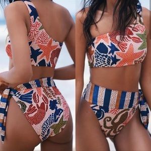 Farm Rio NWT Brazilian Charm of the Sea Bikini top & bottom Set Sz XL